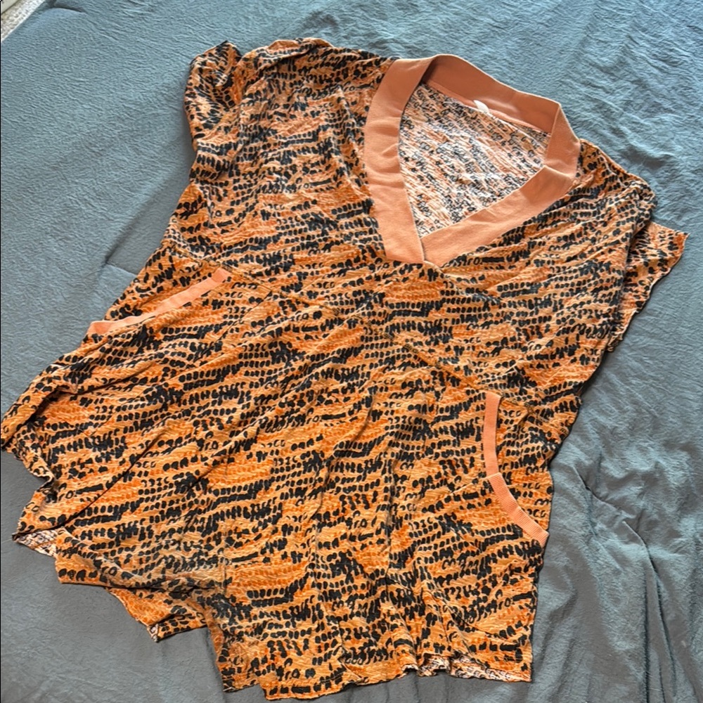 Free People Orange and Black Patterned Romper